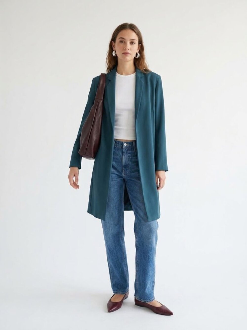 Vintage Jones New York Peacock Teal Longline Blazer Made in USA Best Fit S/M